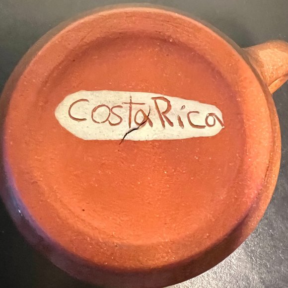 Costa Rica Handcrafted Earthy Brown Glazed Hand Painted Terracotta Mug Cup - Picture 6 of 7